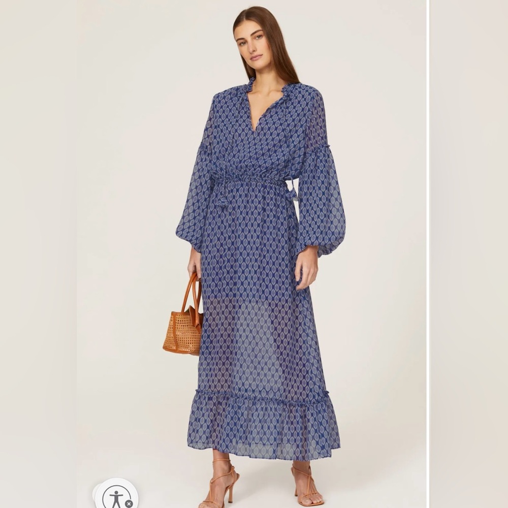 Misa Los Angeles Blue Geometric Long Sleeve Dress